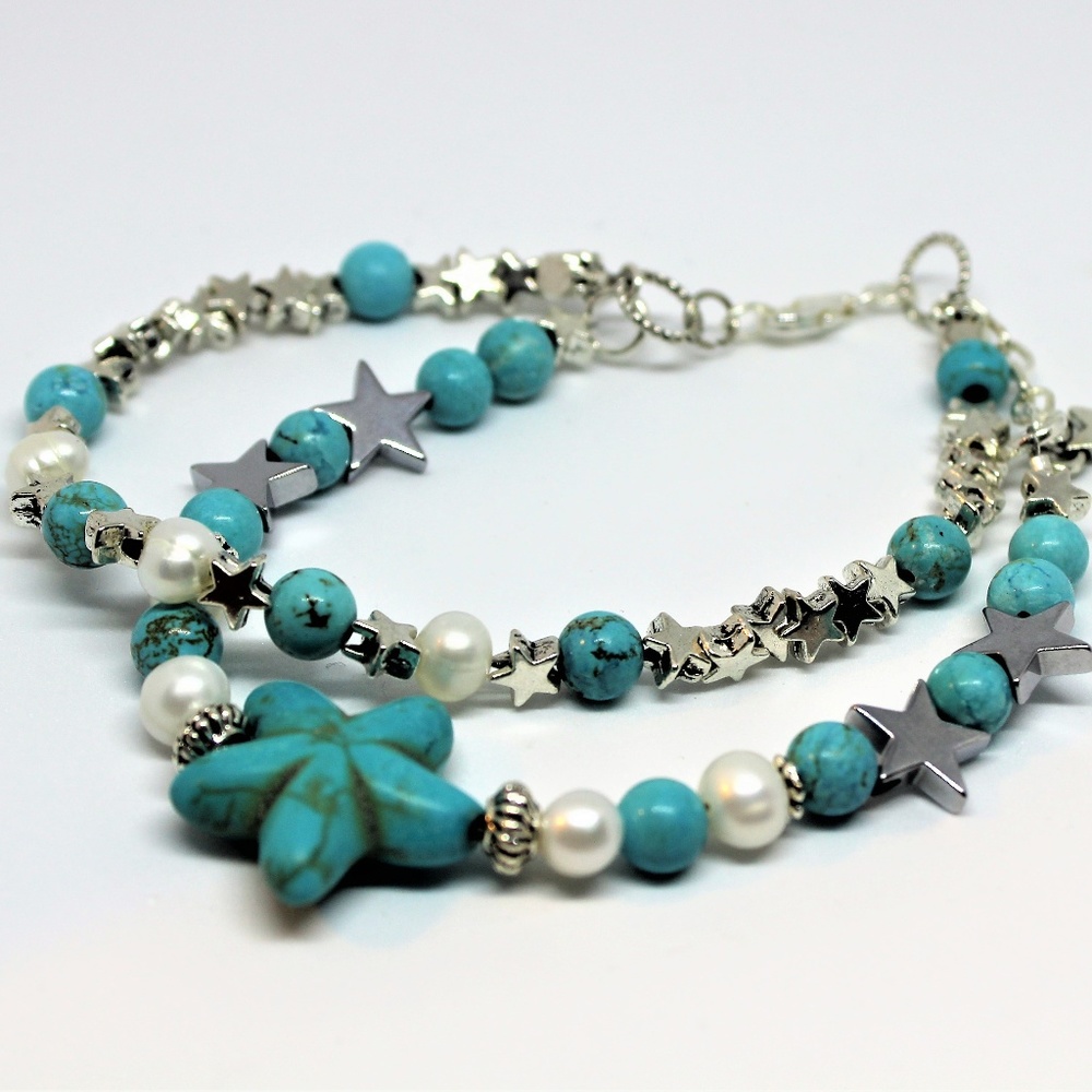 Plus size, turquoise and pearl bracelet